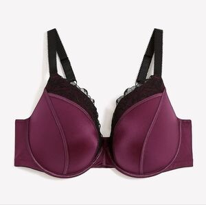 Deesse Underwire Padded Push-Up Plunge Satin Bra Purple Black Lace Size 40DDD
